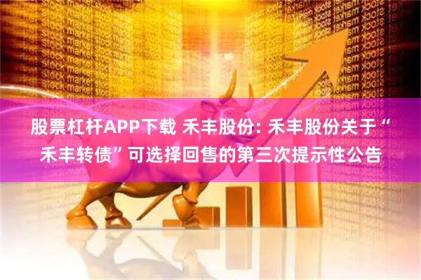 股票杠杆APP下载 禾丰股份: 禾丰股份关于“禾丰转债”可选择回售的第三次提示性公告