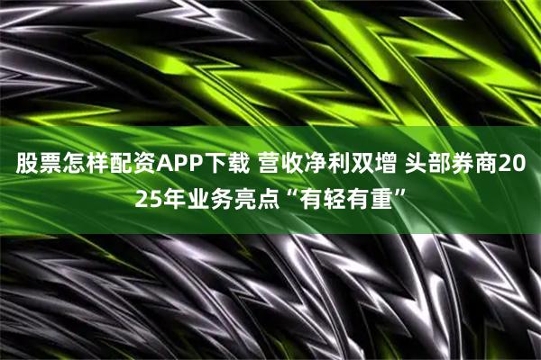 股票怎样配资APP下载 营收净利双增 头部券商2025年业务亮点“有轻有重”