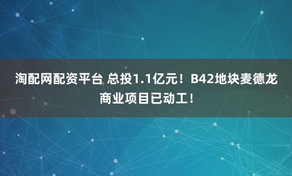 淘配网配资平台 总投1.1亿元!B42地块麦德龙商业项目已动工!